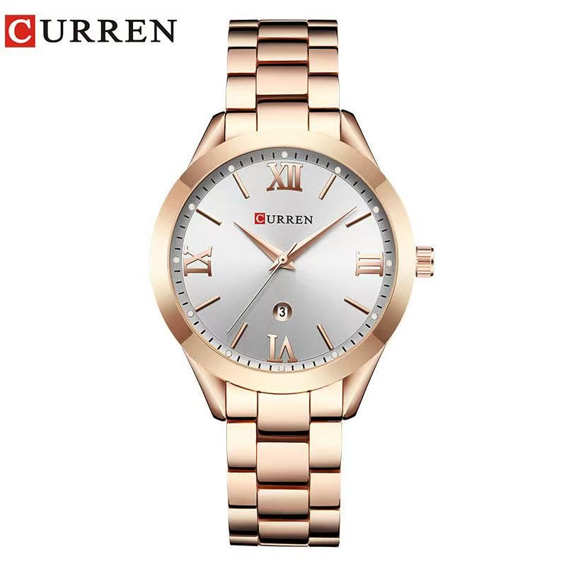 CURREN 9007 Women's Waterproof Quartz Watch Roman Numerals Simple Calendar Wristwatch Lad
