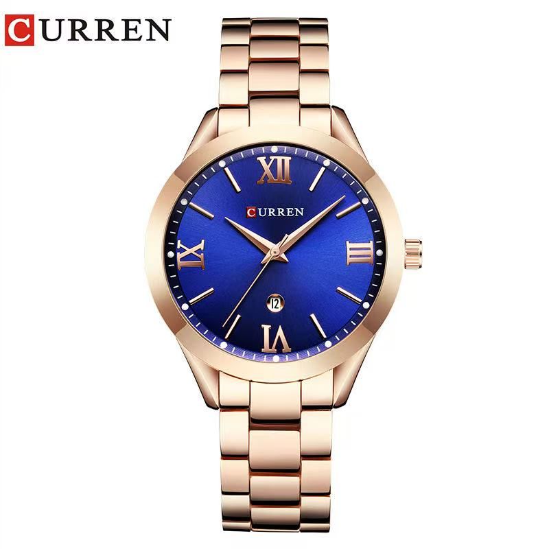 CURREN 9007 Women's Waterproof Quartz Watch Roman Numerals Simple Calendar Wristwatch Lad