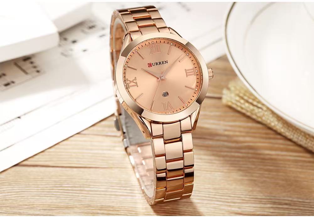 CURREN 9007 Women's Waterproof Quartz Watch Roman Numerals Simple Calendar Wristwatch Lad