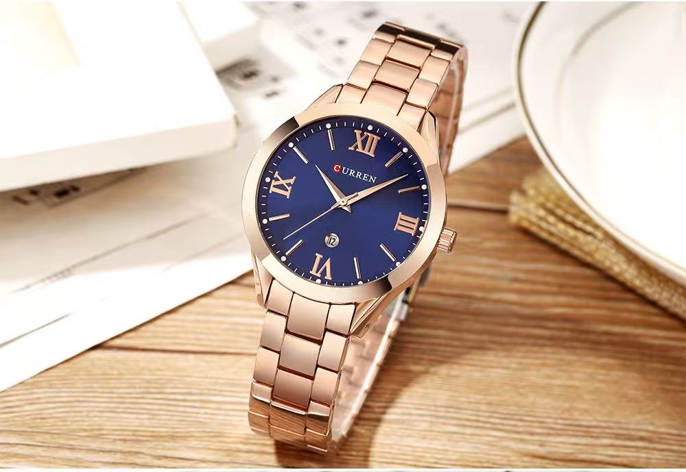 CURREN 9007 Women's Waterproof Quartz Watch Roman Numerals Simple Calendar Wristwatch Lad
