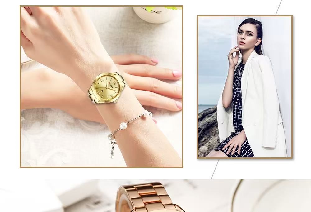 CURREN 9007 Women's Waterproof Quartz Watch Roman Numerals Simple Calendar Wristwatch Lad