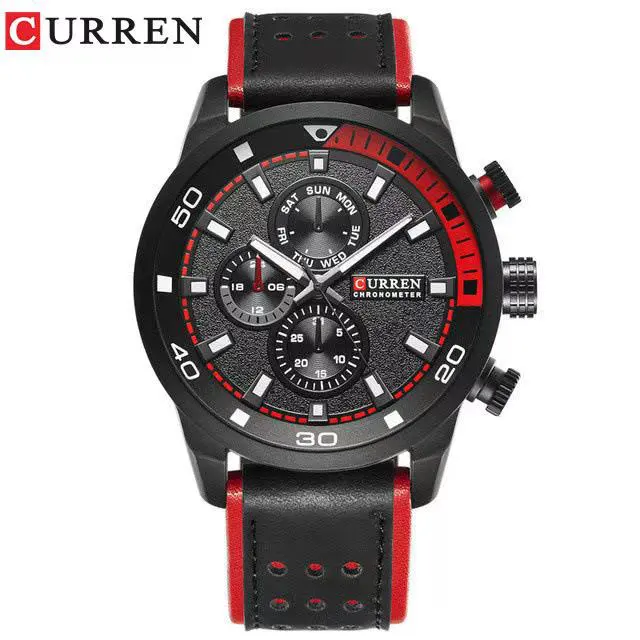 CURREN/Karine 8250 Men's Waterproof Watch Casual Fake Three-Eye Watch Business Leather Strap Wristwatch