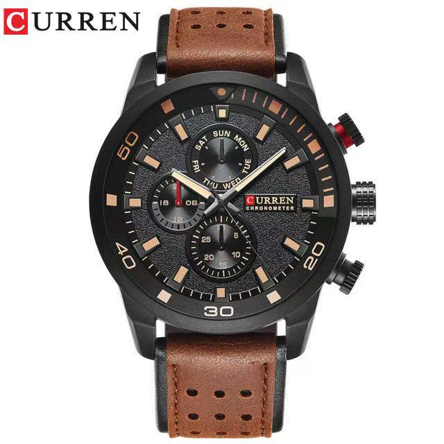 CURREN/Karine 8250 Men's Waterproof Watch Casual Fake Three-Eye Watch Business Leather Strap Wristwatch