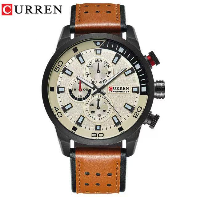 CURREN/Karine 8250 Men's Waterproof Watch Casual Fake Three-Eye Watch Business Leather Strap Wristwatch