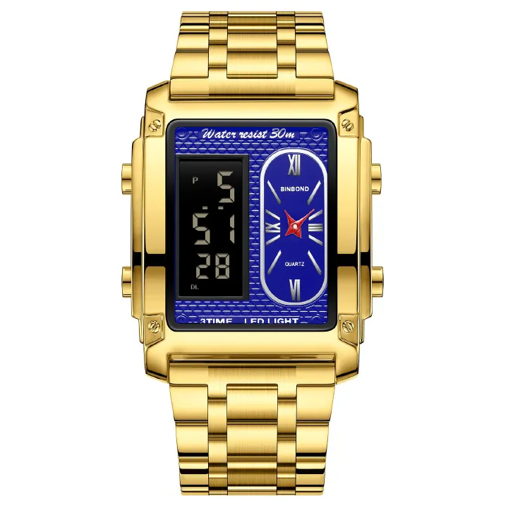 Binbond B2311 Fashion Men's Creative Steel Strap Electronic Watch, Dual Movements, Multi - Function, Waterproof, New Style Watch For Male Students, First - Class Quality, First - Class Service