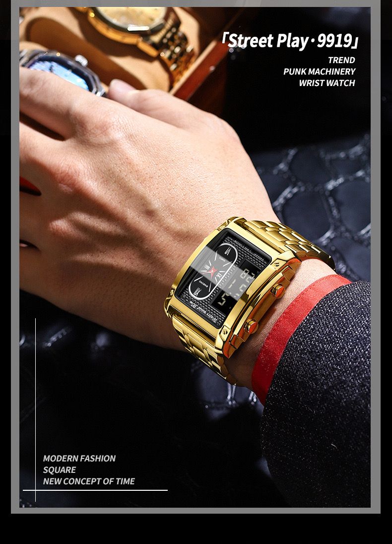 2 Pcs Binbond B2311 Fashion Men's Creative Steel Strap Electronic Watch, Dual Movements, Multi - Function, Waterproof, New Style Watch For Male Students, First - Class Quality, First - Class Service