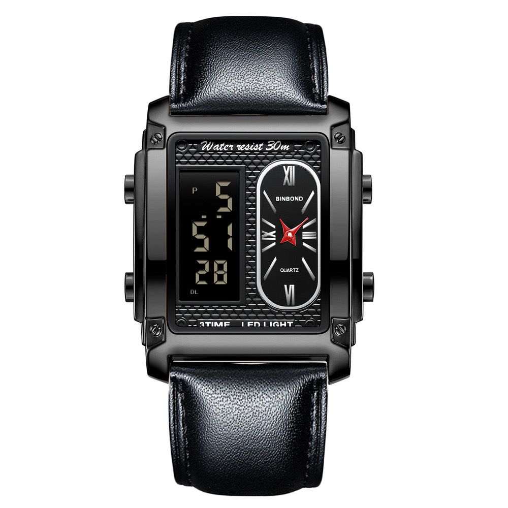 2 Pcs Binbond B2311 Fashion Men's Creative Steel Strap Electronic Watch, Dual Movements, Multi - Function, Waterproof, New Style Watch For Male Students, First - Class Quality, First - Class Service