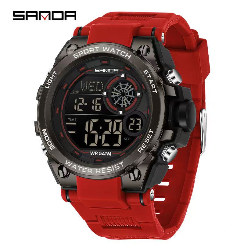 SANDA 6255 Watch Student Multifunctional Chronograph Sports Watch Fashionable Waterproof Electronic Digital Display Wristwatch