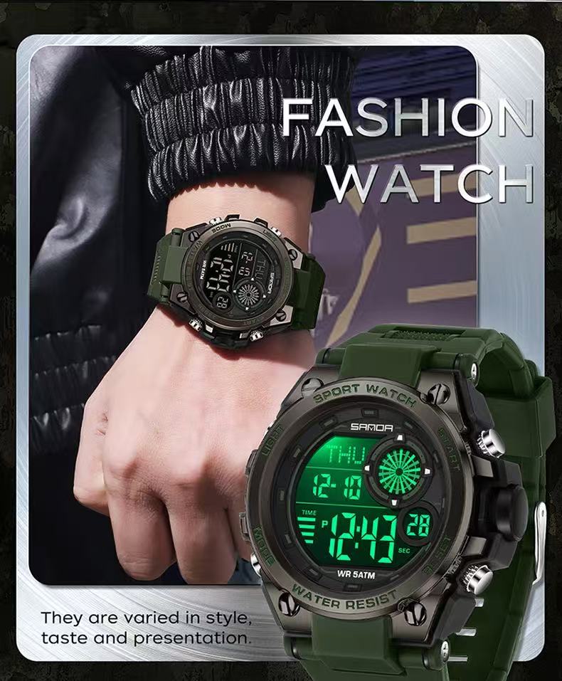 SANDA 6255 Watch Student Multifunctional Chronograph Sports Watch Fashionable Waterproof Electronic Digital Display Wristwatch