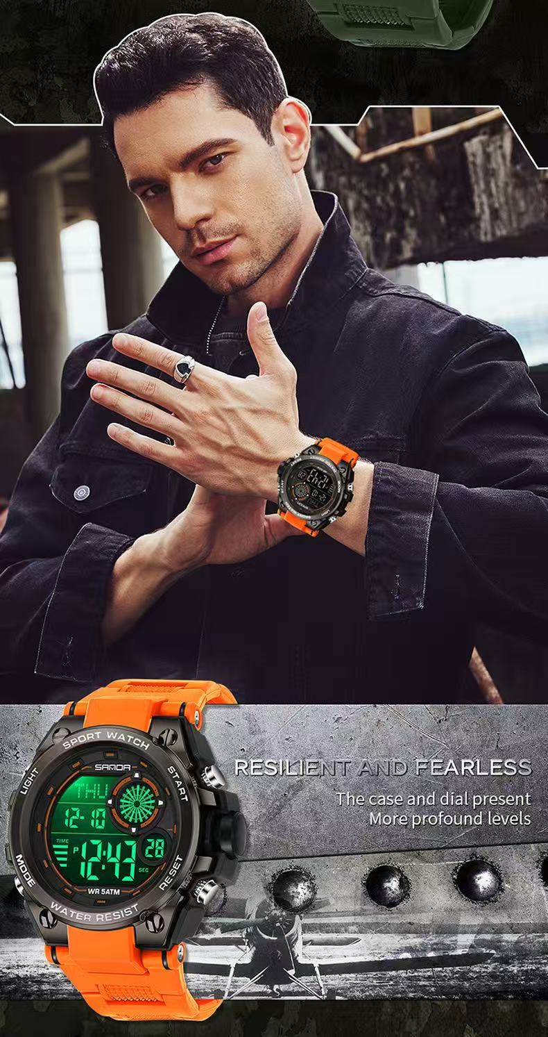SANDA 6255 Watch Student Multifunctional Chronograph Sports Watch Fashionable Waterproof Electronic Digital Display Wristwatch