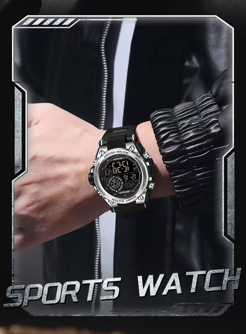 SANDA 6255 Watch Student Multifunctional Chronograph Sports Watch Fashionable Waterproof Electronic Digital Display Wristwatch