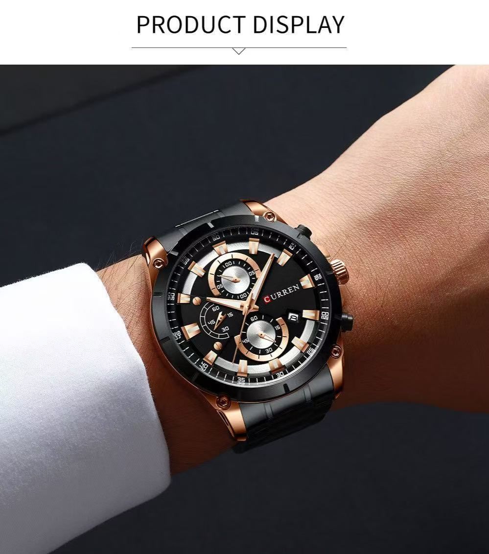 CURREN/Karuien 8360 Men's Waterproof Business Wristwatch Calendar Simple Steel Strap Six - Hand Multi - functional Watch