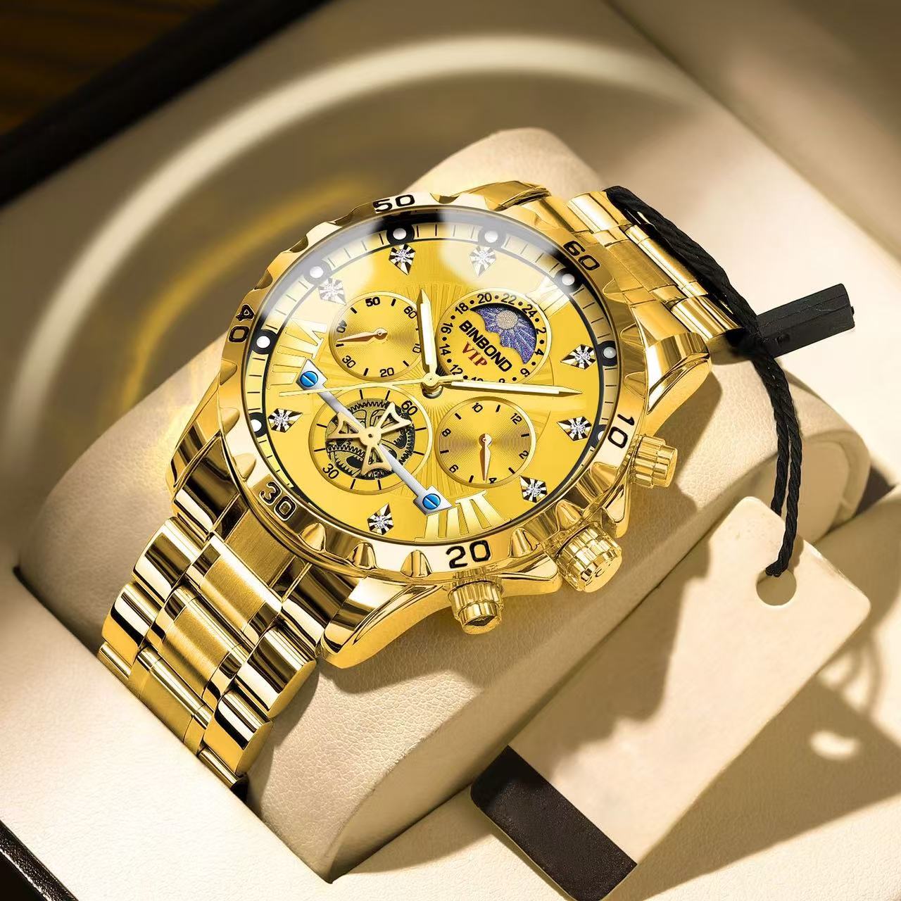 2 Pcs BINBOND B3103 Men's Watch Authentic Business Student Luminous Waterproof, Flywheel, Quartz, High - end Men's