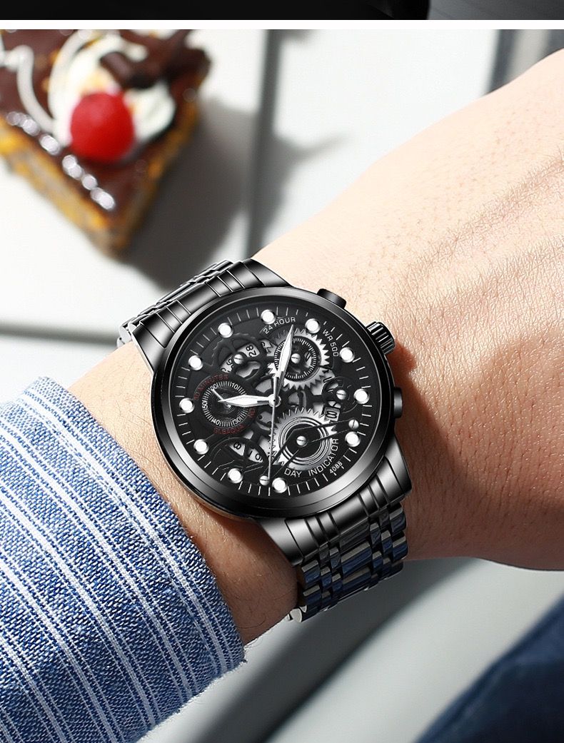 Fenzun 4088 Men's Automatic Hollow Trendy Quartz Watch, Student - Waterproof, Luminous, Fashionable Men's Wristwatch  。