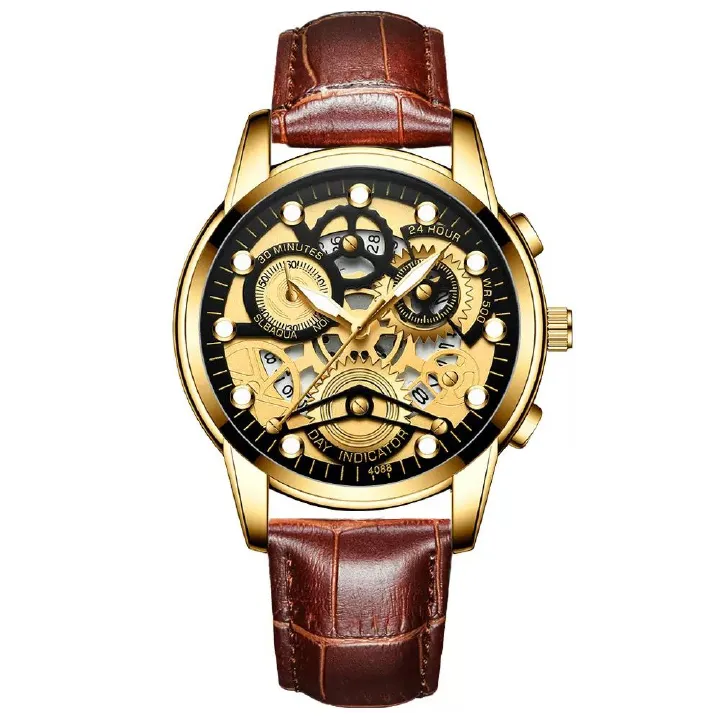 Fenzun 4088 Men's Automatic Hollow Trendy Quartz Watch, Student - Waterproof, Luminous, Fashionable Men's Wristwatch  。