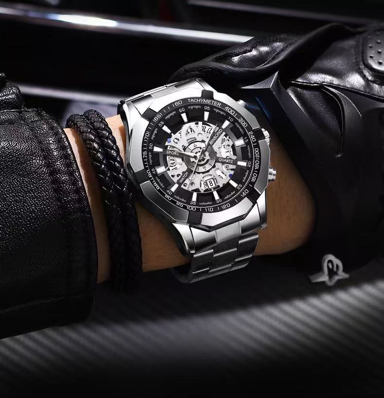 2 Pcs Binband SO33 men's watch, non-mechanical & mechanical options, waterproof, with luminous function, for casual and business, mechanical with hollow-out design.