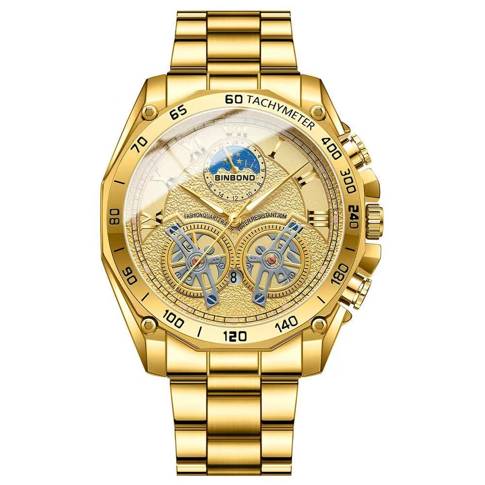 BINBOND 84833 Dual Tourbillon Men's Non-Automatic Mechanical Hollow-Out Watch Multi-Functional Fashionable Luminous Waterproof Wristwatch First-Class Quality And First-Class Service