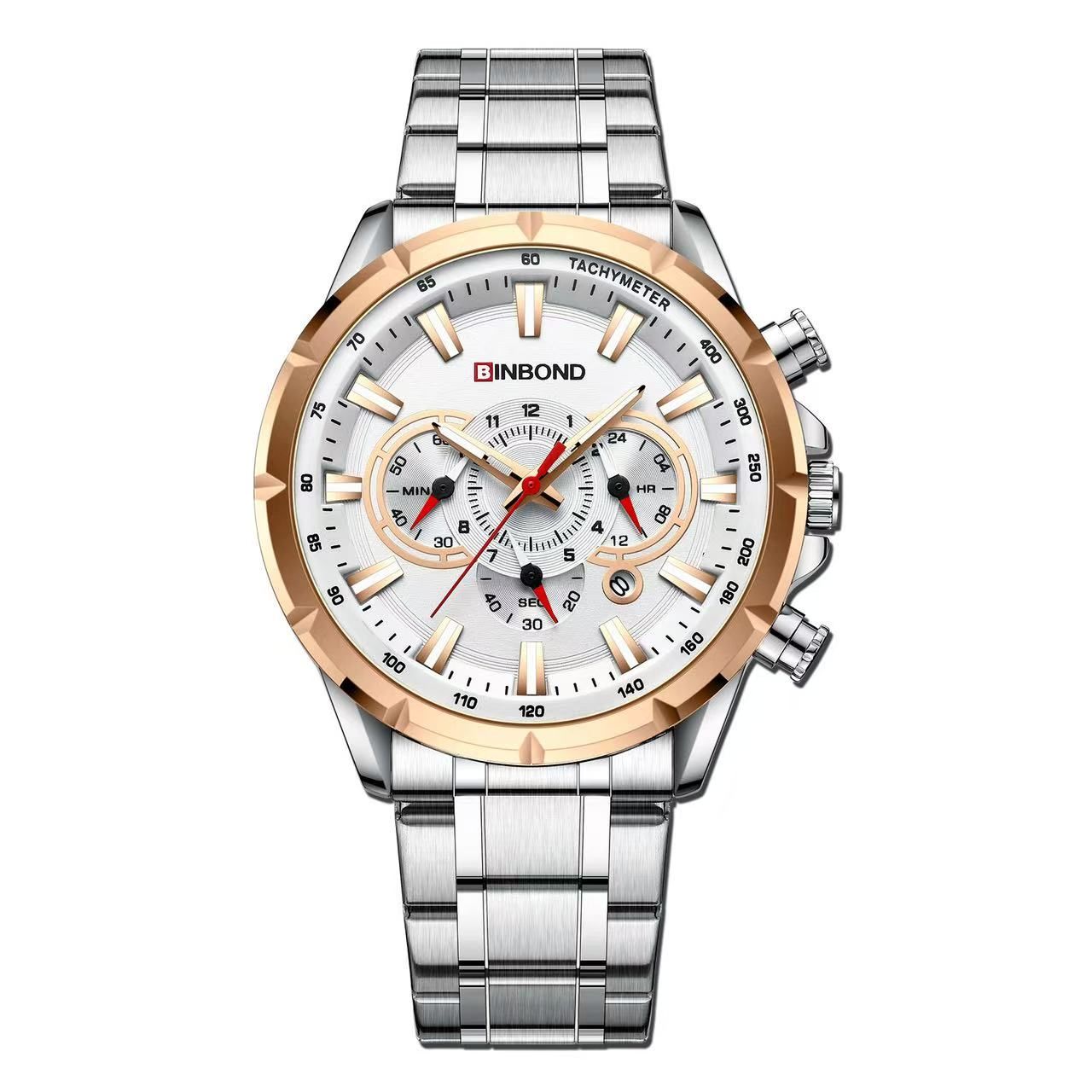 2 Pcs BINBOND B6395 European And American Trendy Brand Casual Men's Watch Tactical Men's Watch Motorcycle Waterproof Luminous Watch Chronograph Multi-Hand Watch