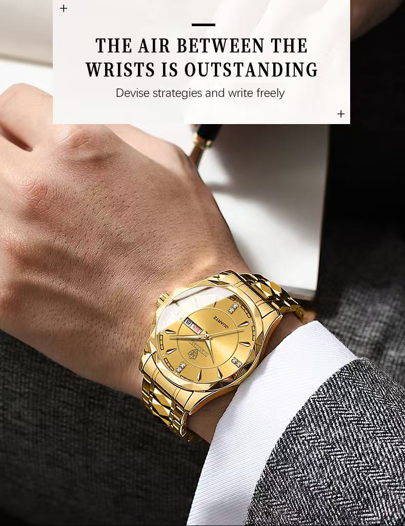 2 Pcs Binbang B5552 New Trendy Men's Watch Male Waterproof Tungsten Steel Calendar Quartz Wristwatch Douyin Bestseller