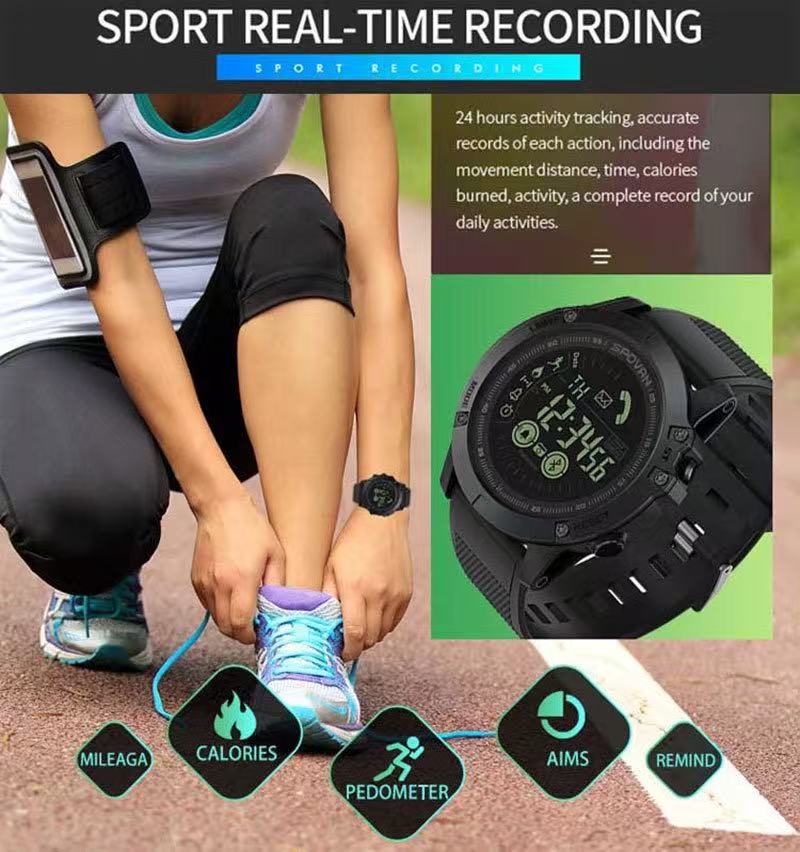 Spovan Bluetooth Smart Watch Sports Reminder Step Counter Waterproof Outdoor Leisure Watch Multi-Functional PR1-2