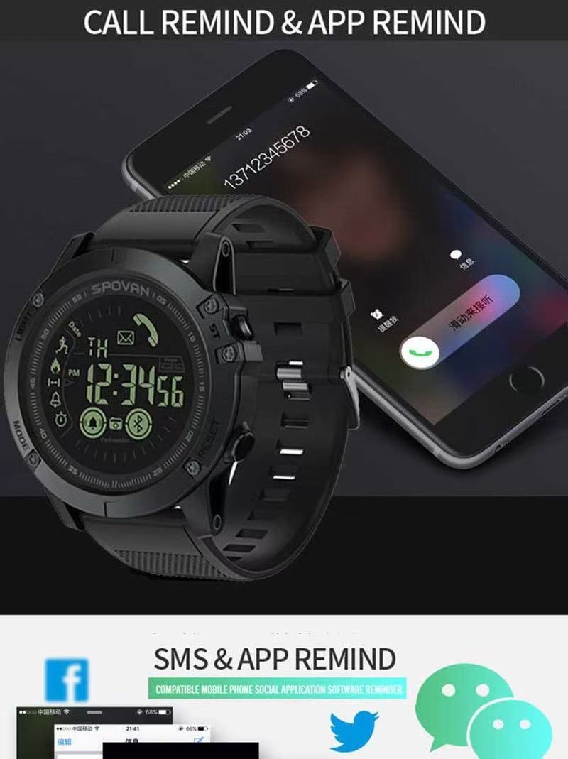 Spovan Bluetooth Smart Watch Sports Reminder Step Counter Waterproof Outdoor Leisure Watch Multi-Functional PR1-2