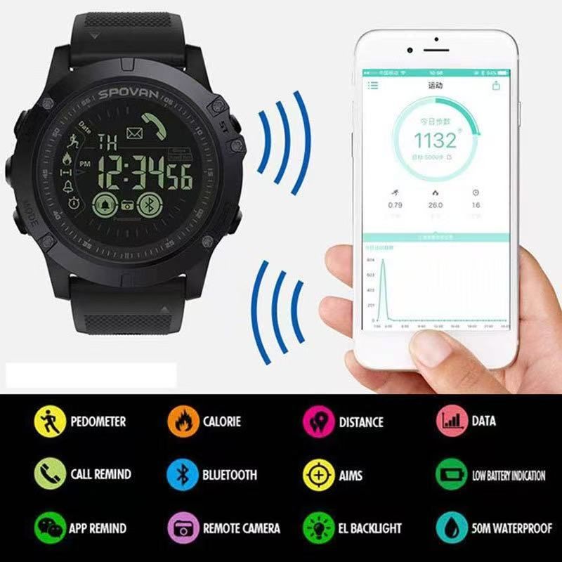 Spovan Bluetooth Smart Watch Sports Reminder Step Counter Waterproof Outdoor Leisure Watch Multi-Functional PR1-2