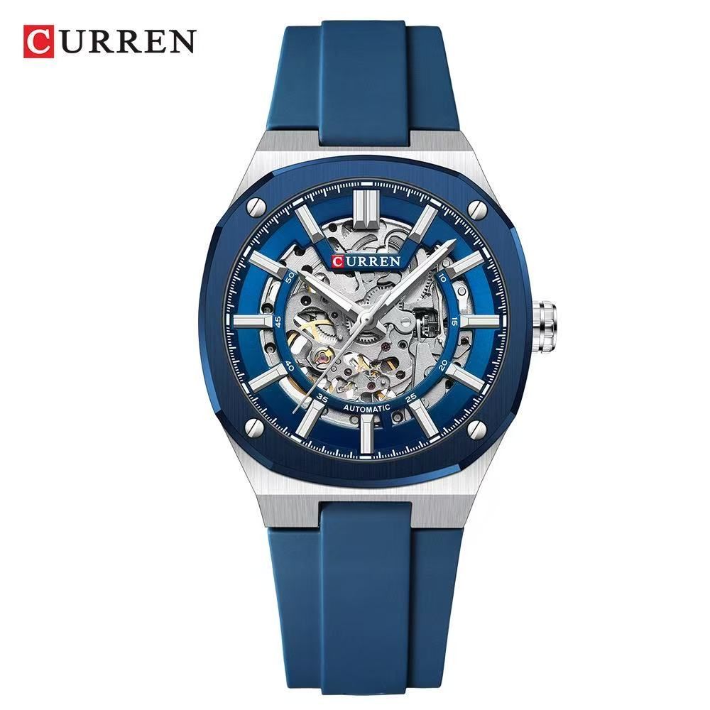 2025 July New Product, CURREN/Ka Rui En 8485 Simple Round Hollow Mechanical Watch Semi-Automatic Tape Men's Wristwatch Couple Watch