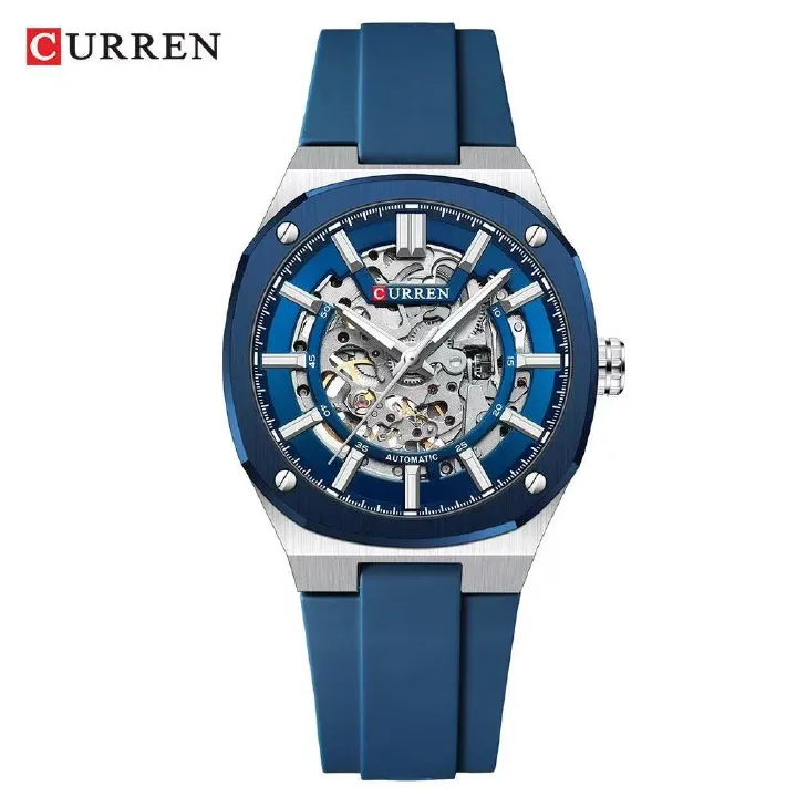 2025 July New Product, CURREN/Ka Rui En 8485 Simple Round Hollow Mechanical Watch Semi-Automatic Tape Men's Wristwatch Couple Watch