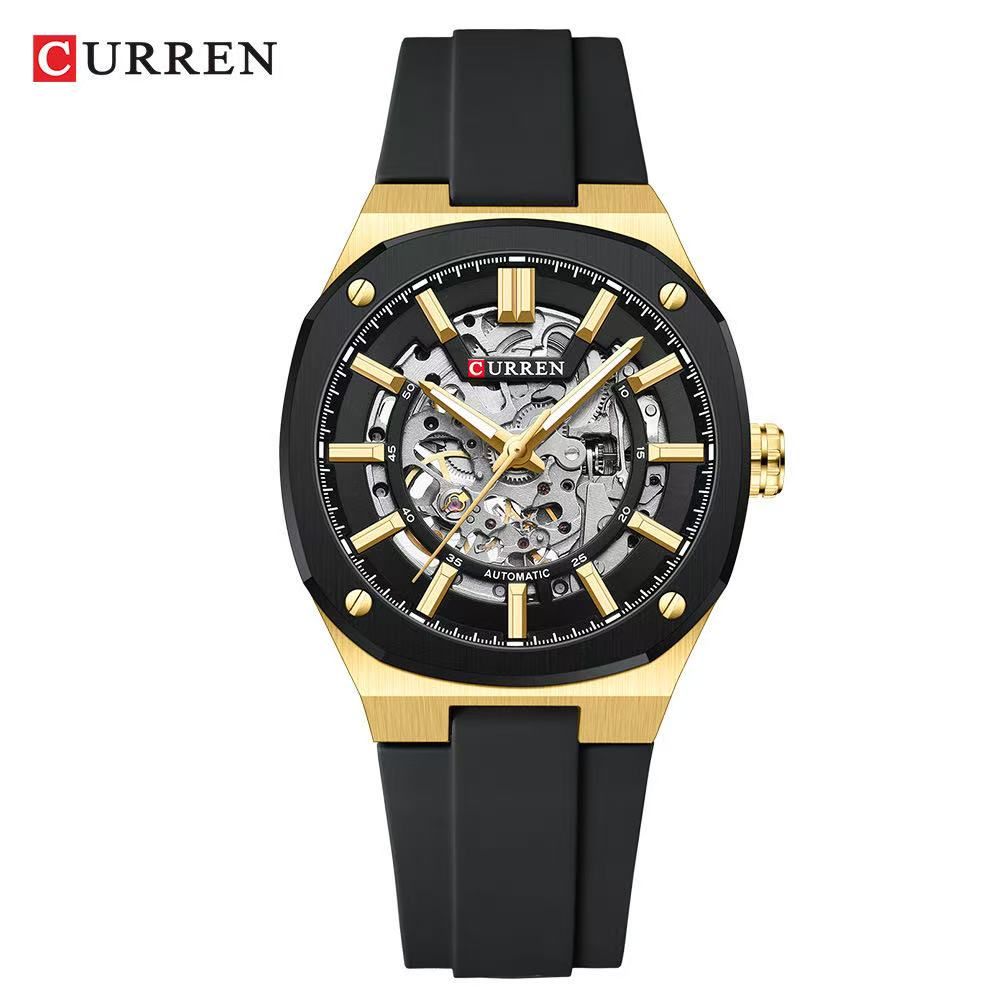 2025 July New Product, CURREN/Ka Rui En 8485 Simple Round Hollow Mechanical Watch Semi-Automatic Tape Men's Wristwatch Couple Watch