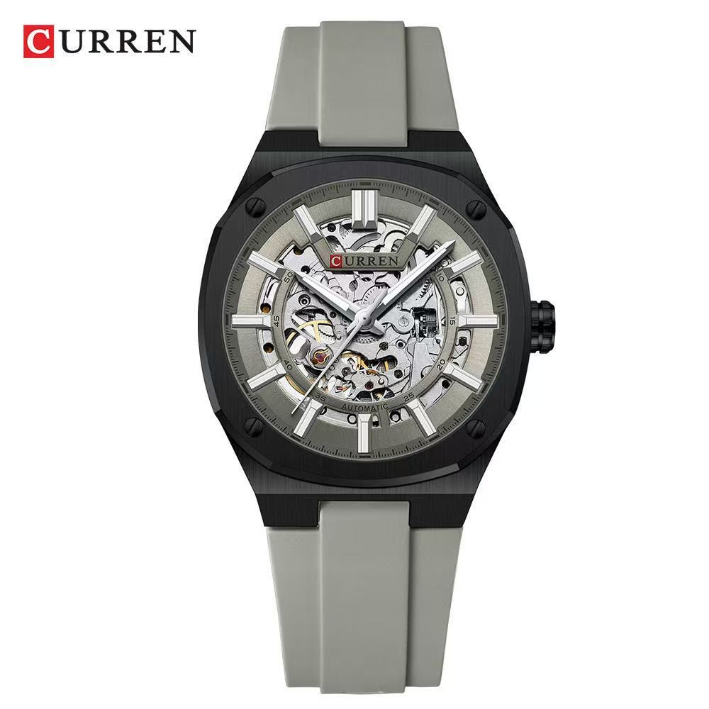 2025 July New Product, CURREN/Ka Rui En 8485 Simple Round Hollow Mechanical Watch Semi-Automatic Tape Men's Wristwatch Couple Watch