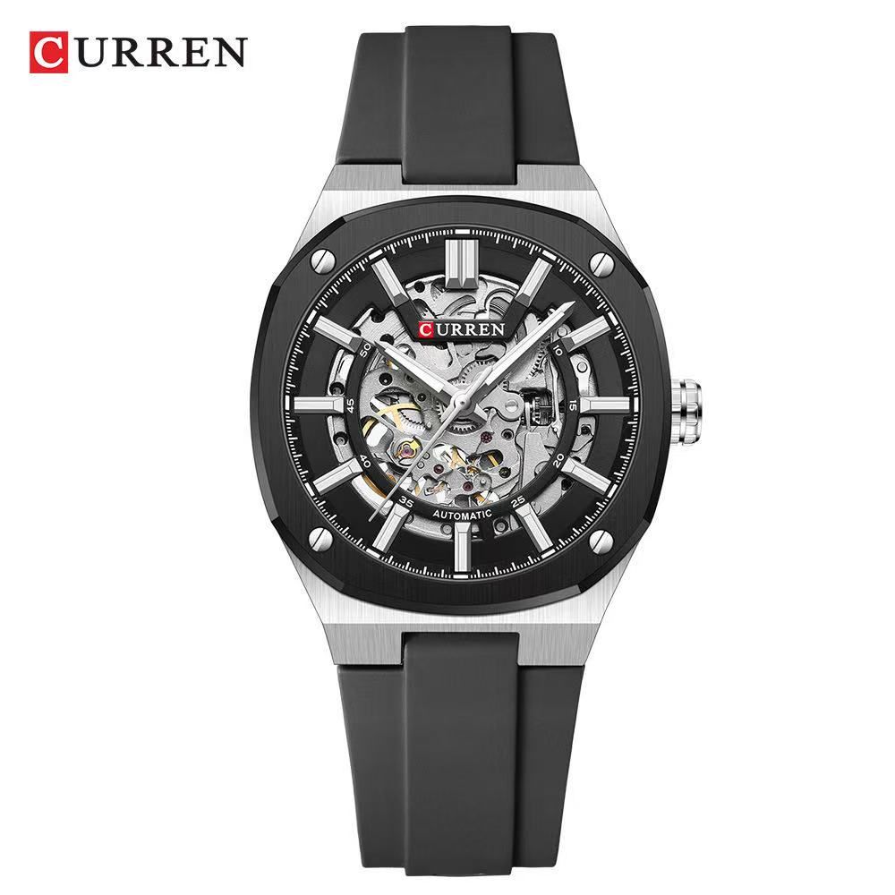 2025 July New Product, CURREN/Ka Rui En 8485 Simple Round Hollow Mechanical Watch Semi-Automatic Tape Men's Wristwatch Couple Watch