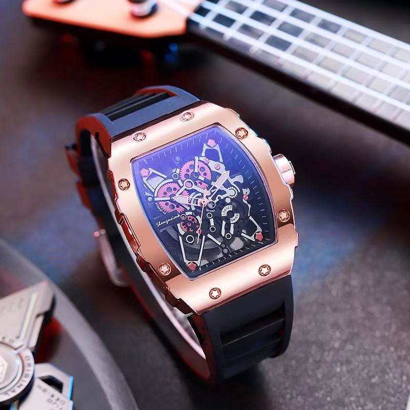 New HLDAS -106 Style Six-Star Barrel Richard Hollow Imitation Mechanical Watch Fashion Sports Student Quartz Alloy Men's Watch