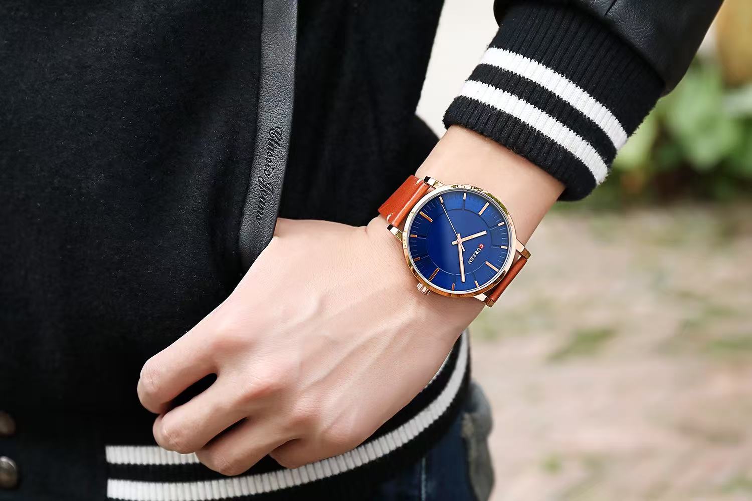 CURREN/KARIN 8332 Large Dial Unisex Waterproof Watch Simple Quartz Leather Strap Watch Couple Watch