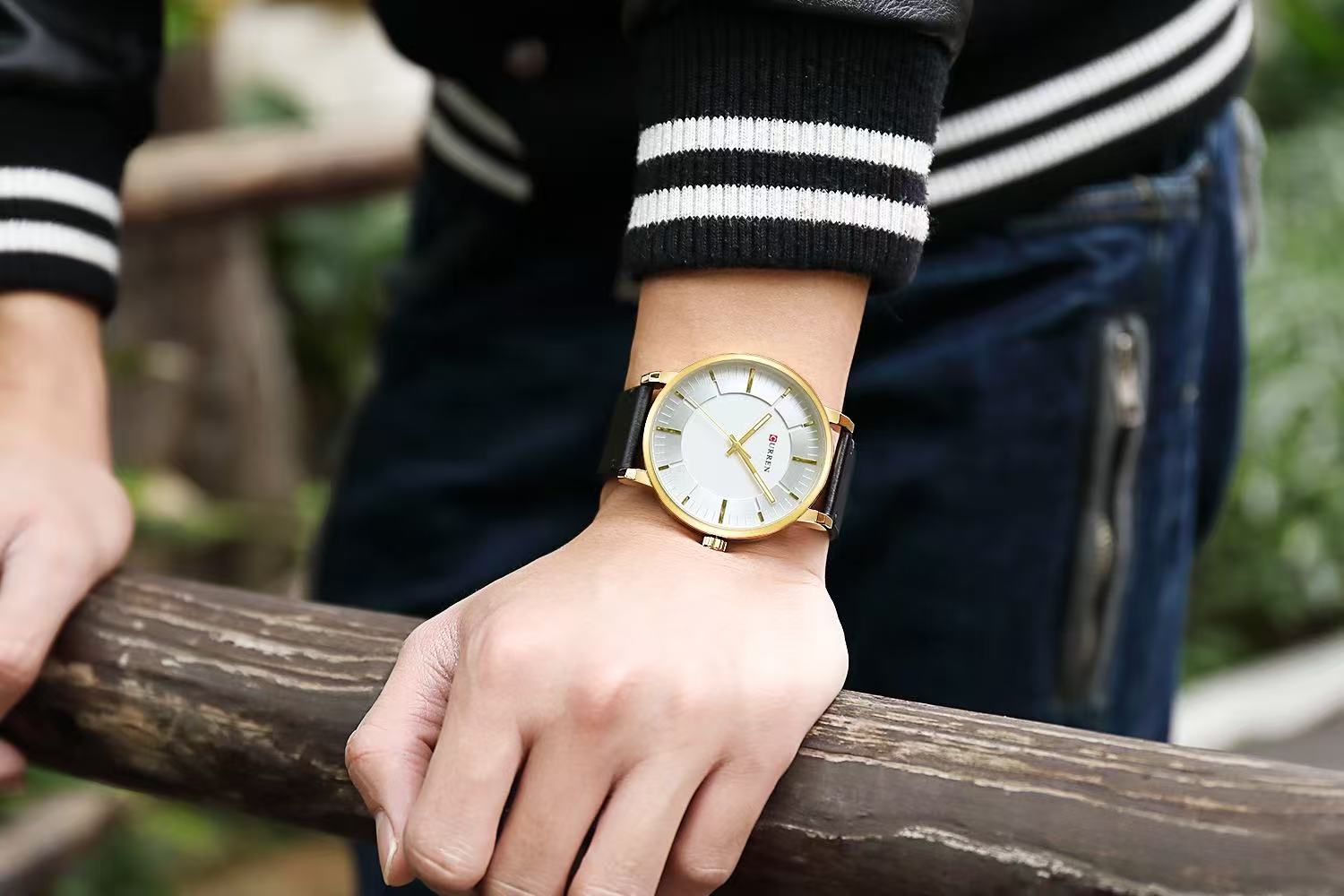 CURREN/KARIN 8332 Large Dial Unisex Waterproof Watch Simple Quartz Leather Strap Watch Couple Watch