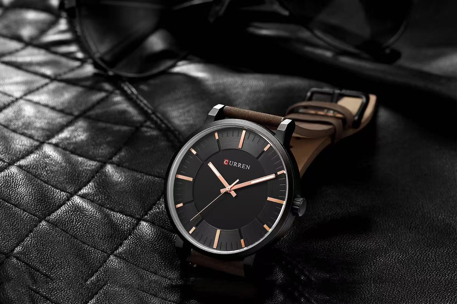 CURREN/KARIN 8332 Large Dial Unisex Waterproof Watch Simple Quartz Leather Strap Watch Couple Watch