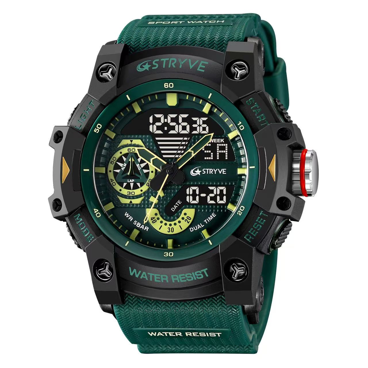 STRYVE S8029  Men's Fashion Element Waterproof Sports Watch Dual Display Luminous Electronic Multi-Functional Student