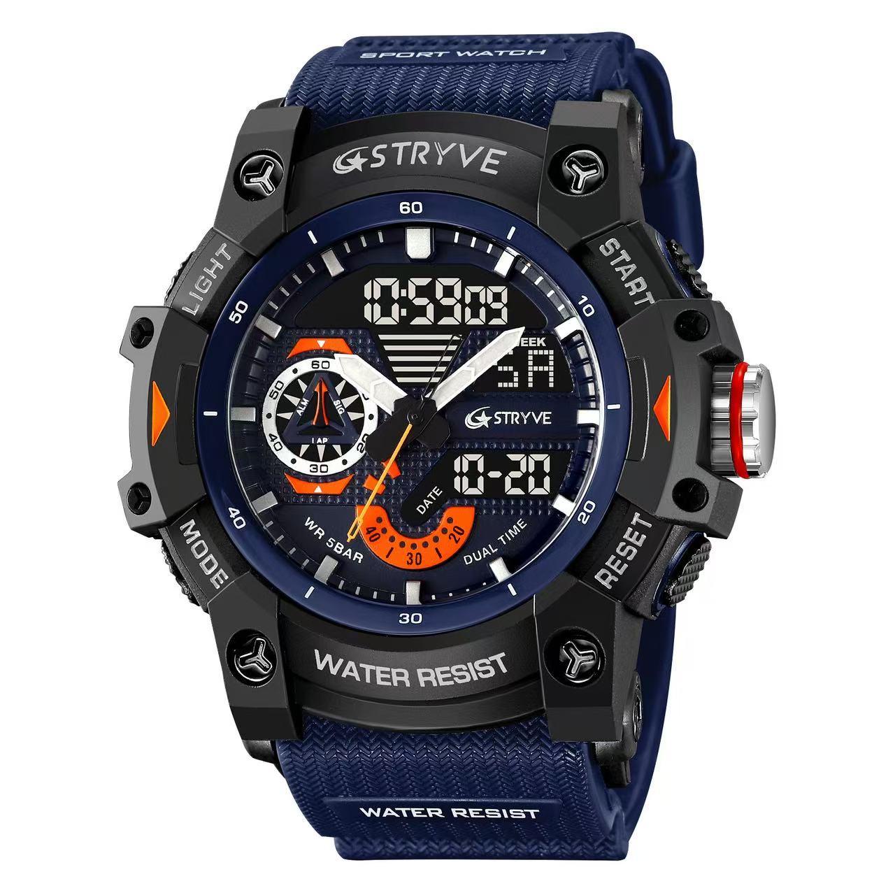 STRYVE S8029  Men's Fashion Element Waterproof Sports Watch Dual Display Luminous Electronic Multi-Functional Student