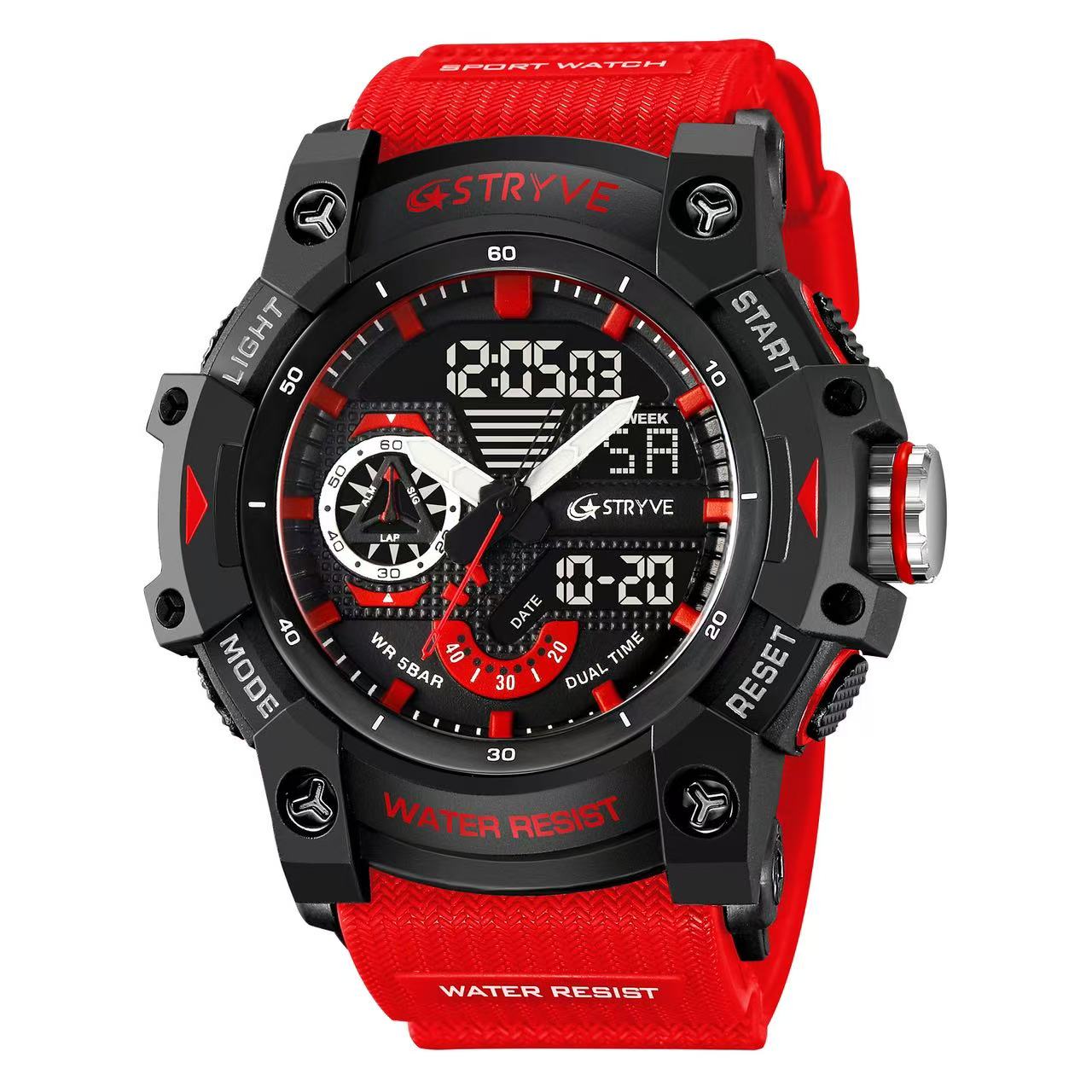 STRYVE S8029  Men's Fashion Element Waterproof Sports Watch Dual Display Luminous Electronic Multi-Functional Student