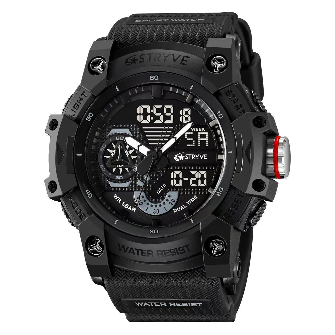 STRYVE S8029  Men's Fashion Element Waterproof Sports Watch Dual Display Luminous Electronic Multi-Functional Student