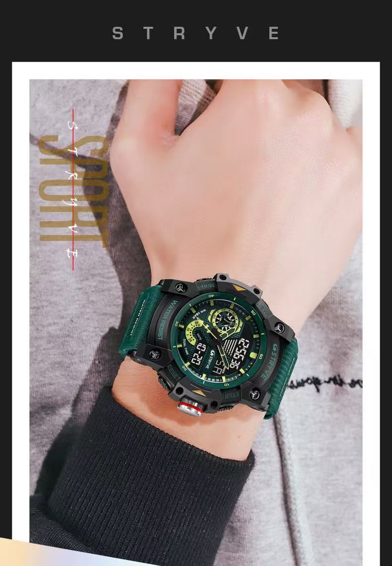 STRYVE S8029  Men's Fashion Element Waterproof Sports Watch Dual Display Luminous Electronic Multi-Functional Student