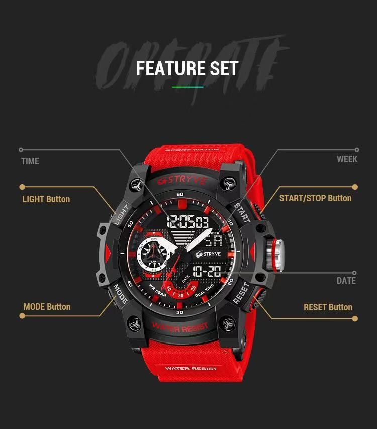 STRYVE S8029  Men's Fashion Element Waterproof Sports Watch Dual Display Luminous Electronic Multi-Functional Student