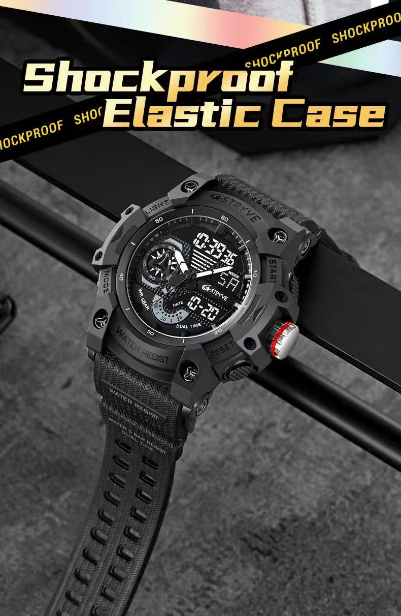 STRYVE S8029  Men's Fashion Element Waterproof Sports Watch Dual Display Luminous Electronic Multi-Functional Student