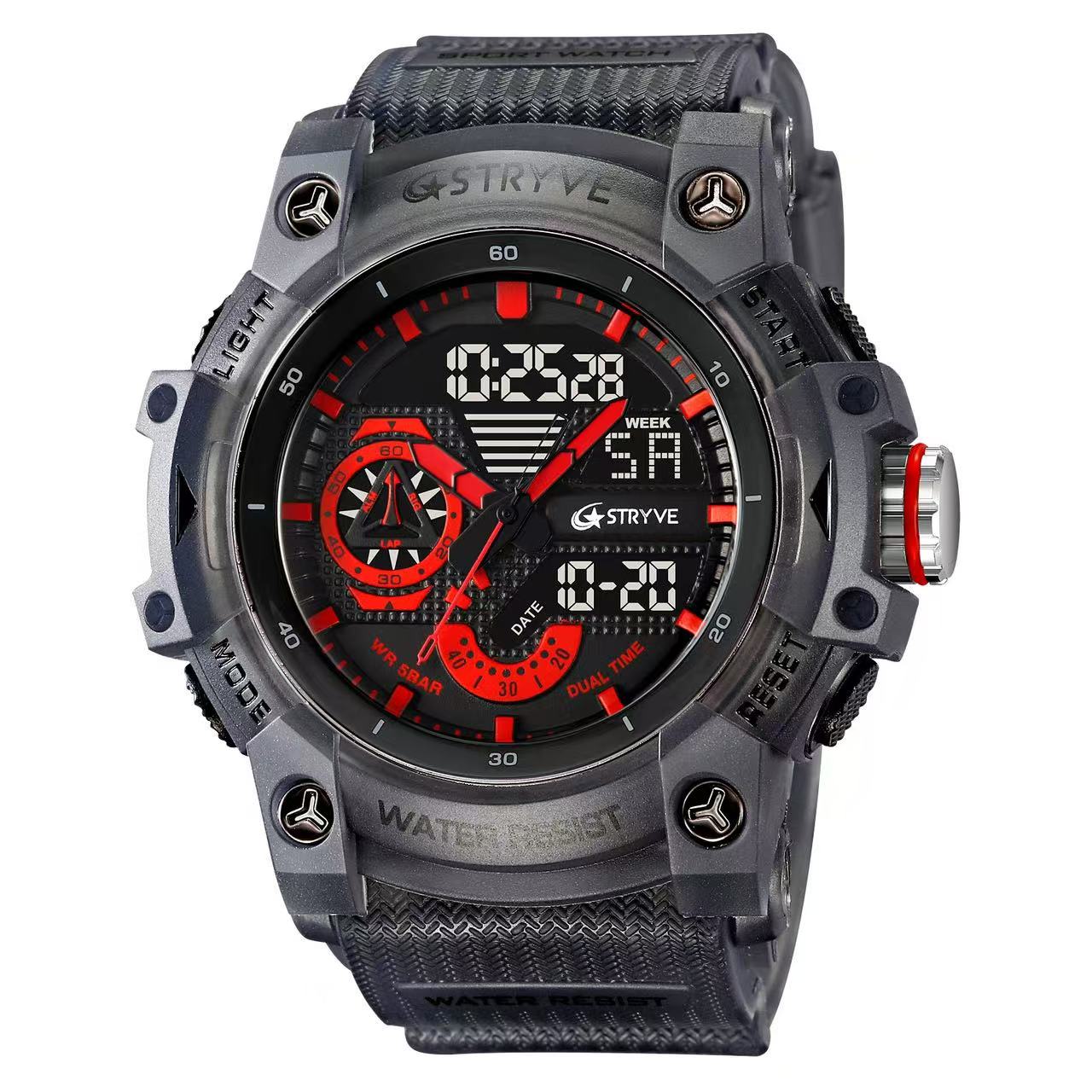 STRYVE S8029  Men's Fashion Element Waterproof Sports Watch Dual Display Luminous Electronic Multi-Functional Student