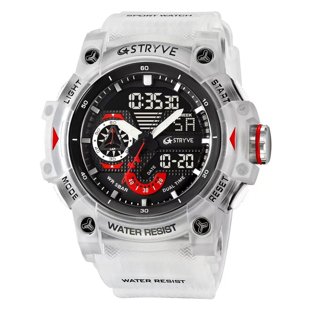 STRYVE S8029  Men's Fashion Element Waterproof Sports Watch Dual Display Luminous Electronic Multi-Functional Student