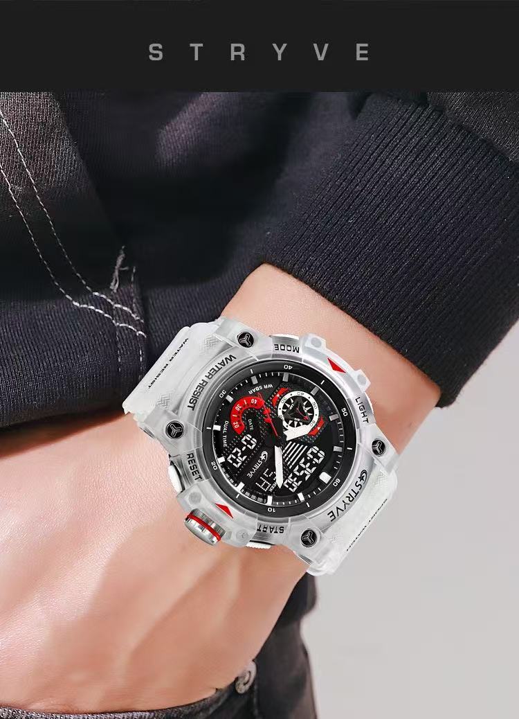 STRYVE S8029  Men's Fashion Element Waterproof Sports Watch Dual Display Luminous Electronic Multi-Functional Student