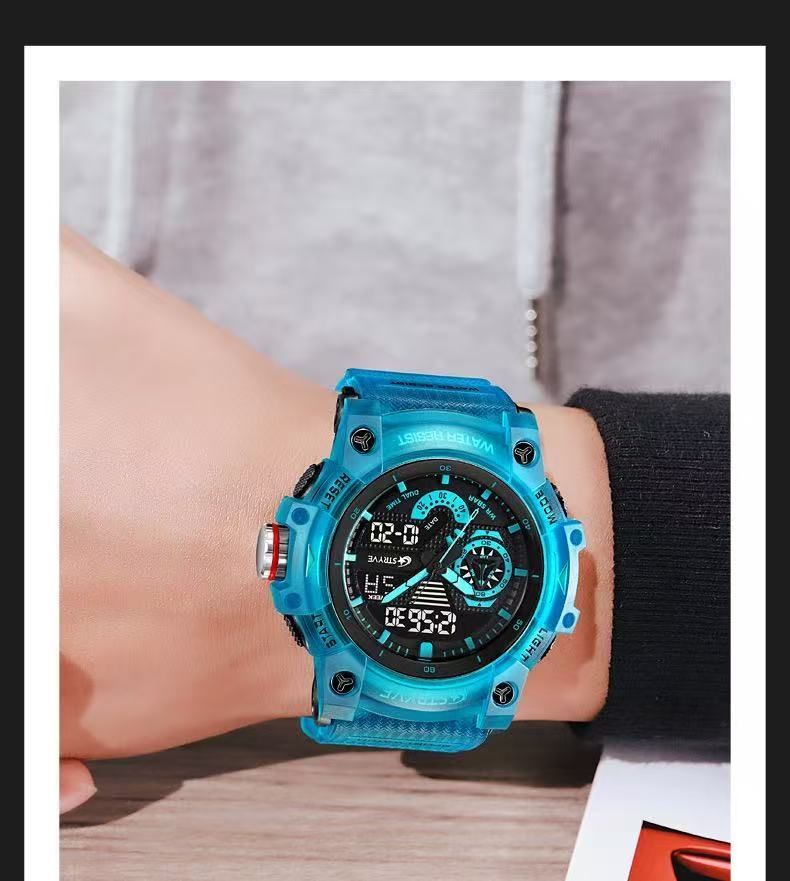 STRYVE S8029  Men's Fashion Element Waterproof Sports Watch Dual Display Luminous Electronic Multi-Functional Student