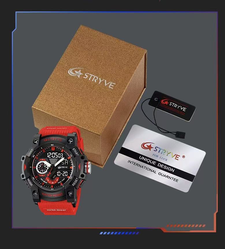 STRYVE S8029  Men's Fashion Element Waterproof Sports Watch Dual Display Luminous Electronic Multi-Functional Student