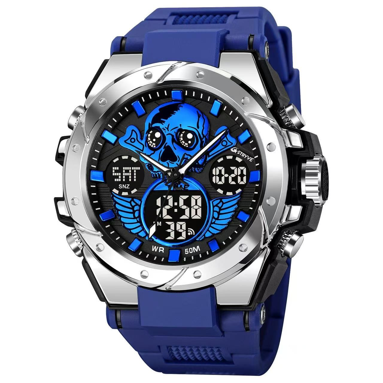 STRYVE  S8008 E - Commerce Men's Sports Watch Skull Luminous Electronic Waterproof Watch Multi - Functional Watch