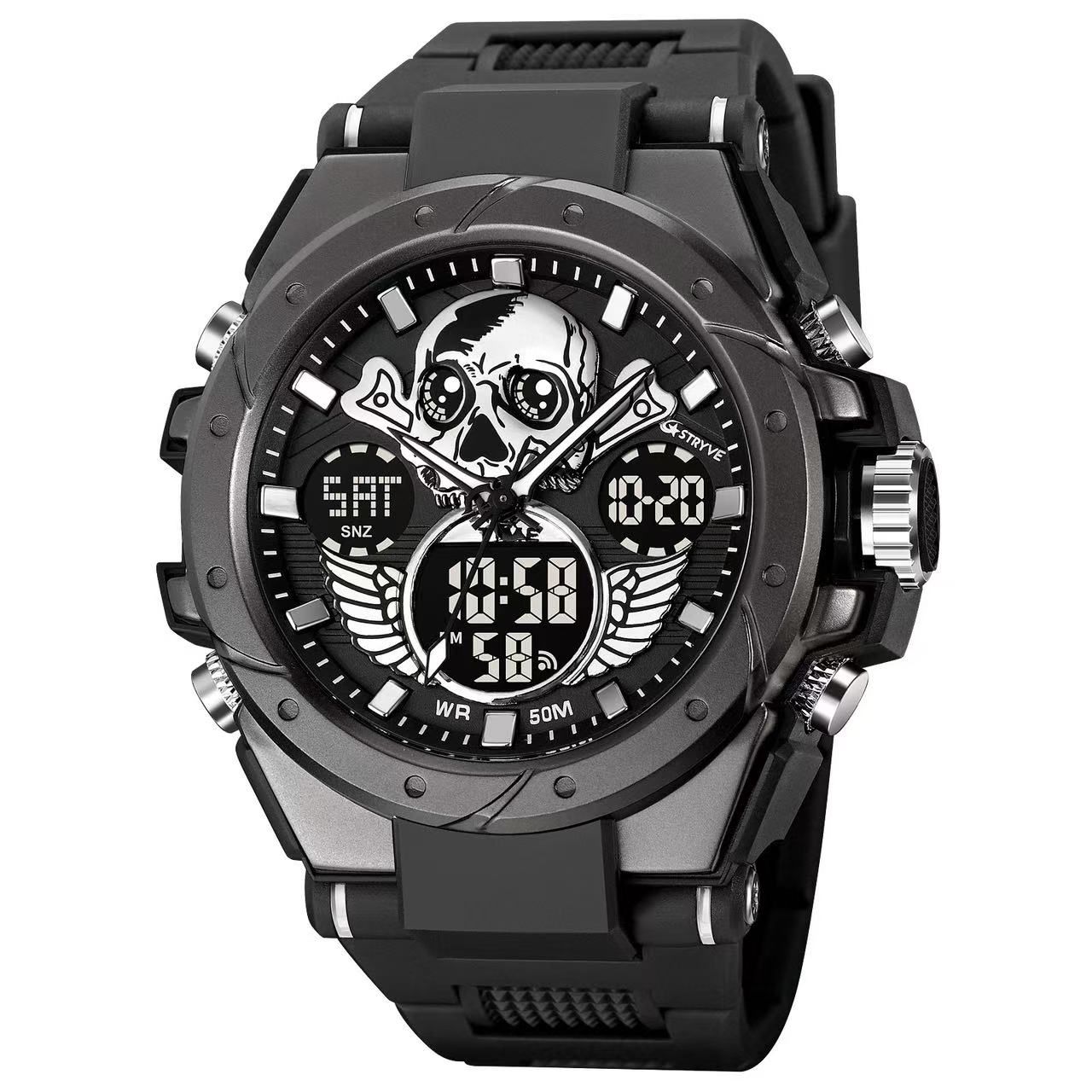 STRYVE  S8008 E - Commerce Men's Sports Watch Skull Luminous Electronic Waterproof Watch Multi - Functional Watch