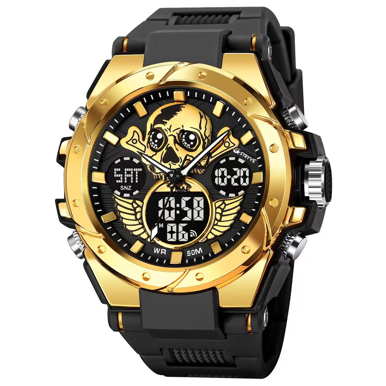 STRYVE  S8008 E - Commerce Men's Sports Watch Skull Luminous Electronic Waterproof Watch Multi - Functional Watch